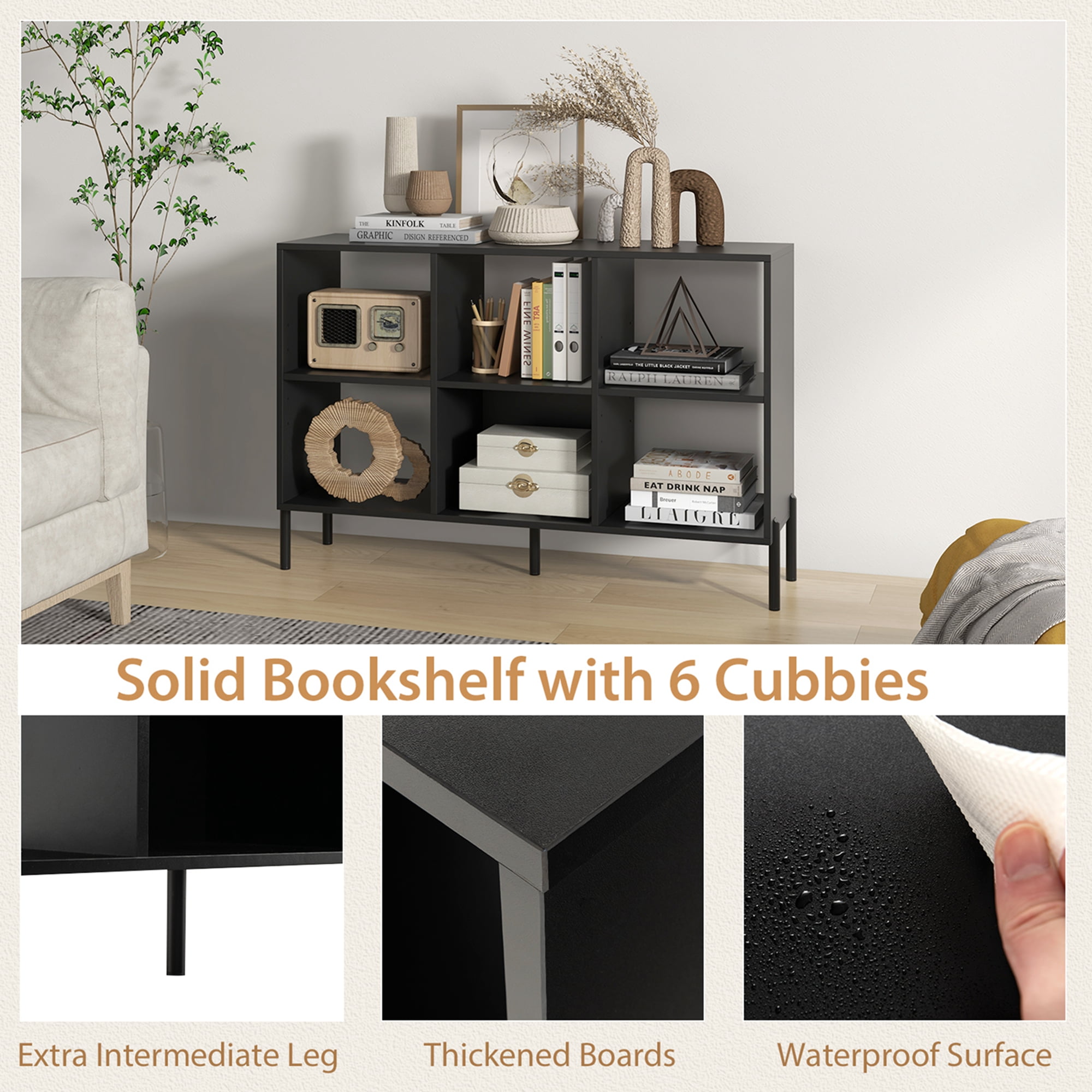 Costway 6 Cube Storage Shelf Organizer Bookcase Square Cubby Cabinet Bedroom Black