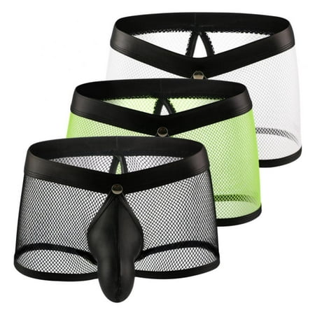 

Men s Large Mesh Transparent Breathable Low-rise Cutout Underpants U-Convex 3D Boxer Panties Brief(3-Packs)