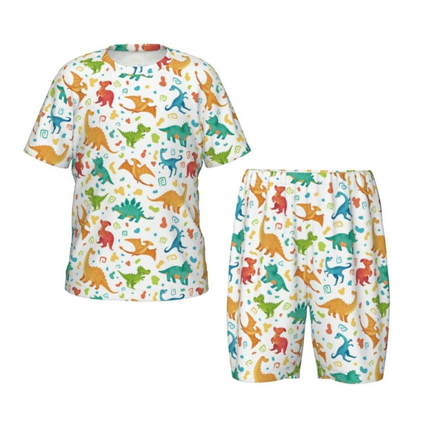 Balery Dinosaur Conjunto de Pijama Infantil de Manga Corta con Estampado – Ropa de Dormir de Algodón Suave-Medium