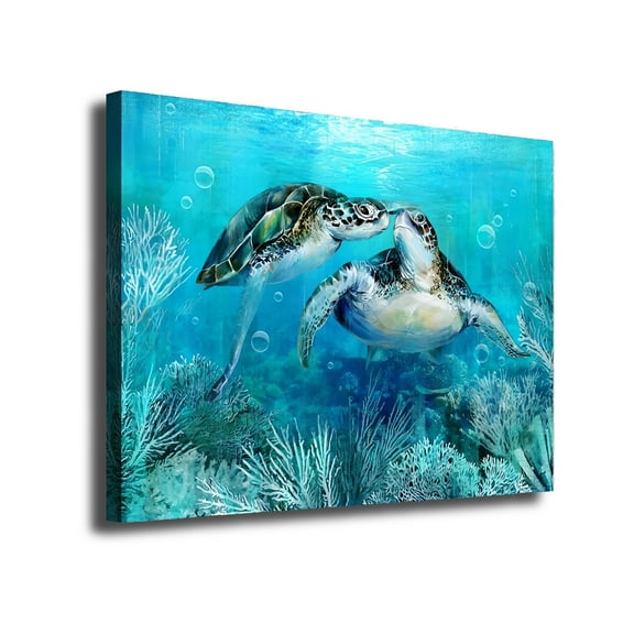 Loodaent Coral Sea Turtle 12” x 16” Framed Canvas Art Prints