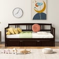thumbnail image 2 of Twin Wood Daybed with Roll Out Twin Trundle, Trundle Daybed Twin Size, Standard Twin Bed Frame, No Box Spring Required Sturdy Sofa Bed for Bedroom Living Room, 2 of 7