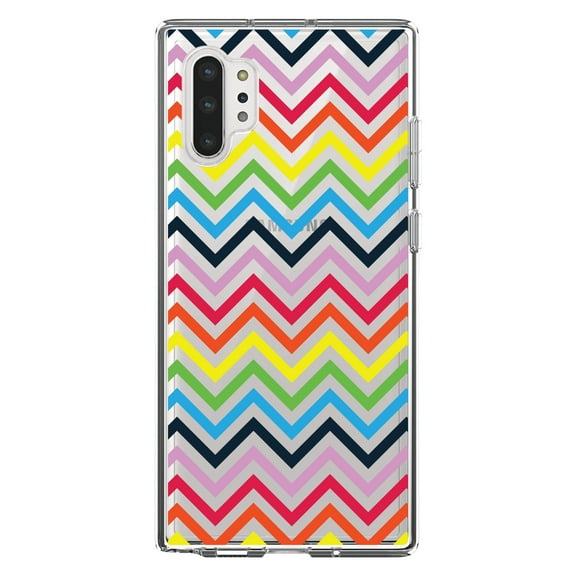 DistinctInk Clear Shockproof Hybrid Case for Galaxy Note 10 PLUS (6.8" Screen) - TPU Bumper, Acrylic Back, Tempered Glass Screen Protector - Rainbow Chevron