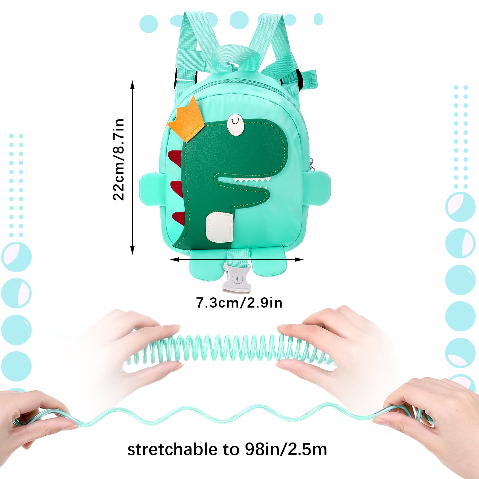 sixwipe Backpack Leash for Toddlers + Anti Lost Wrist Link, Child Backpack Leash, Dinosaur Kids Backpack Harness with Leash for 1-5 Years Old Boys and Girls