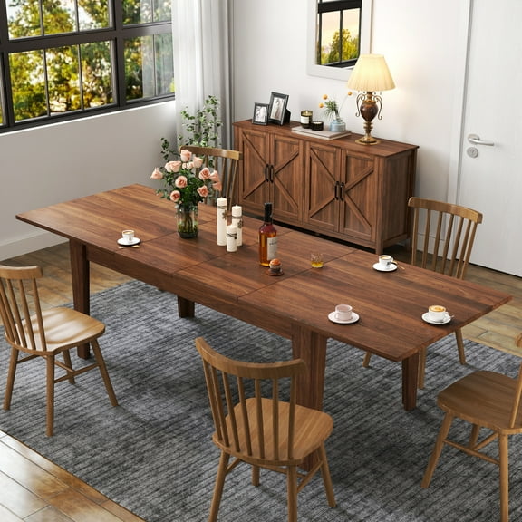 Noble House Lauren 106.5" Extendable Dining Table, Woodgrain Top, Modern Rectangular Wooden Kitchen Table, Walnut