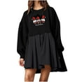thumbnail image 1 of Pisexur Robes de Noël pour Femmes Mode Imprimé Noël Robes de Vacances Décontractées Col Rond Manches Longues Robe Fluide à Étages Mini Robe de Fête, 1 of 4