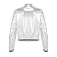 thumbnail image 2 of IEFIEL Girls Boys Metallic Bomber Jacket Juniors Long Sleeve Bronzing Coat Outerwear for Hip Hop Jazz Dance Silver-B 12, 2 of 7