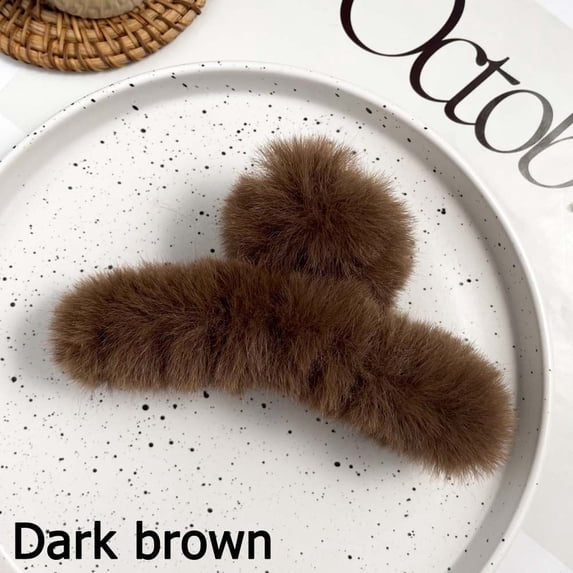 Fashion Barrette Pure Color Autumn Winter Plush Hair Clip Hairgrips Faux Fur Hair Claws Hairpins DARK COFFEE