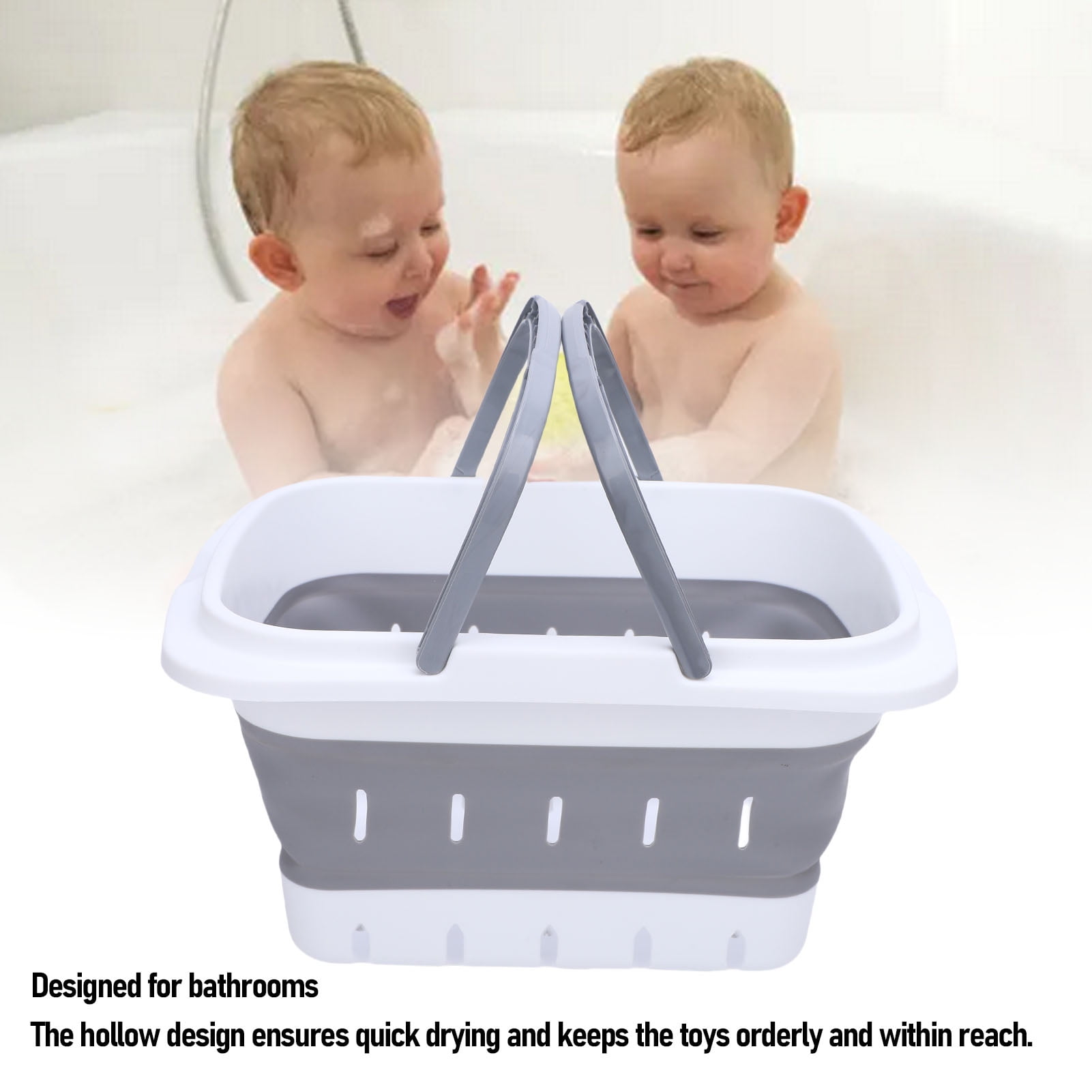 Riousery Foldable Bath Toy Storage Organizer, Hollow Quick Drain Drying Bathtub Toy Storage Basket, Versatile Bathroom Kitchen Travel Caddy Bin, Grey (5.91x7.87x11.14 inches / 15x20x28.3 cm)