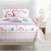 Cozy Line Home Fashions Happy Owl Pink Reversible Quilt Bedding Set, Coverlet, Bedspreads for Kids, Girls (Happy Owl, Twin - 6 Piece: 1 Quilt   1 Standard Sham   4 Decorative Pillows)