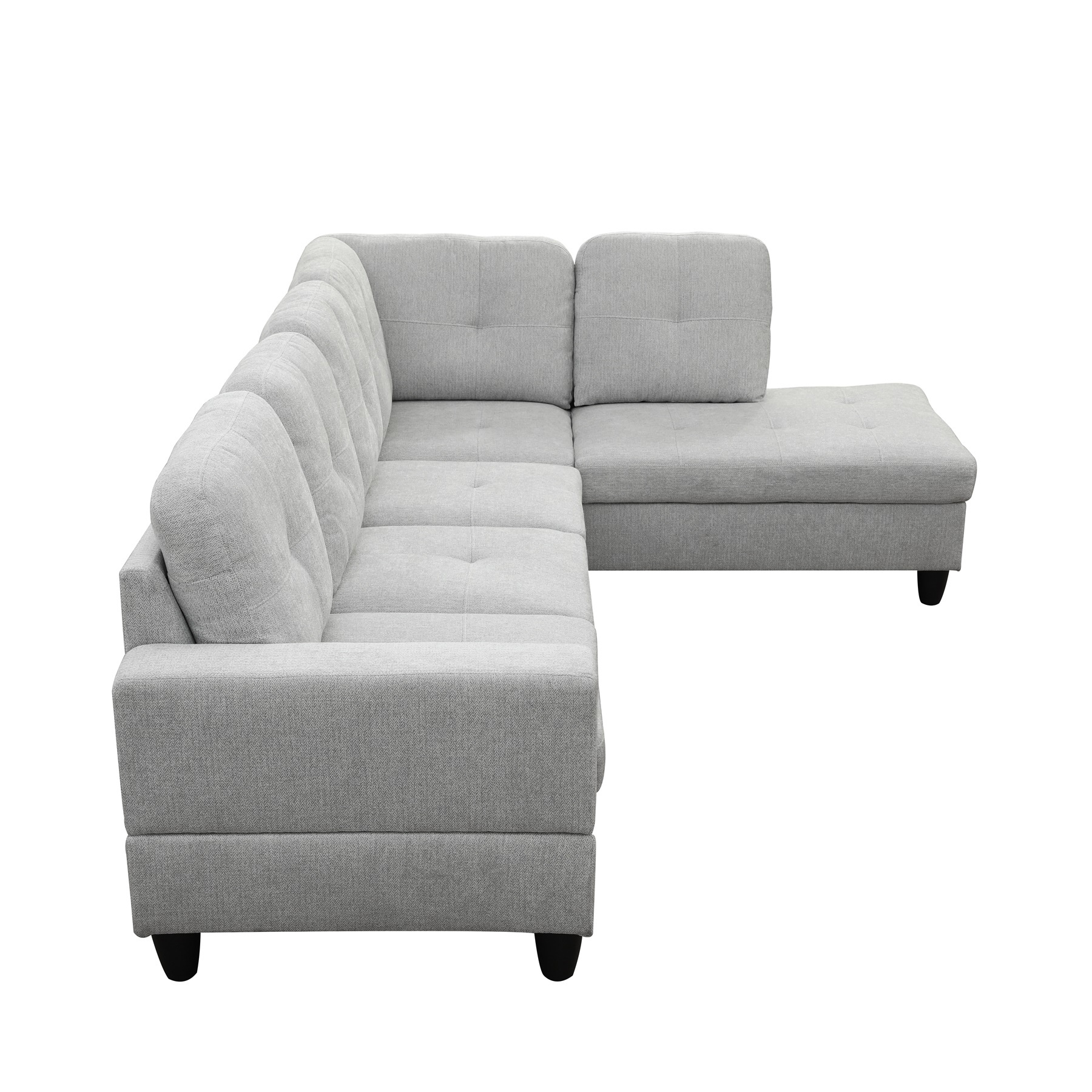 Hommoo 2-Piece Flannel Living Room Furniture Set, L-Shaped Sectional Couches and Sofa Set, Right Side, No Ottomans,Light Gray