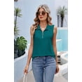 thumbnail image 5 of Womens Ribbed Tank Top Zipper V Neck Dressy Casual Blouses Sleeveless Camisole Tops Work Tank Shirts Dark Green S, 5 of 9
