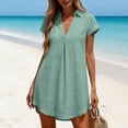 thumbnail image 2 of Taqqpue Women's Swimsuit Cover Up Shirt V Neck Short Sleeve Bathing Suit Coverups Summer Solid Color Beach Cover Ups Plus Size Swim Suit Dress Under 15 for Women, 2 of 8