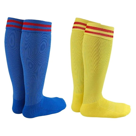 Lian LifeStyle Exceptional Girl's 2 Pair's Knee High Sports Socks for Soccer, Softball, Baseball, and Many Other Sports XL002 Size S, Color Blue, Yellow
