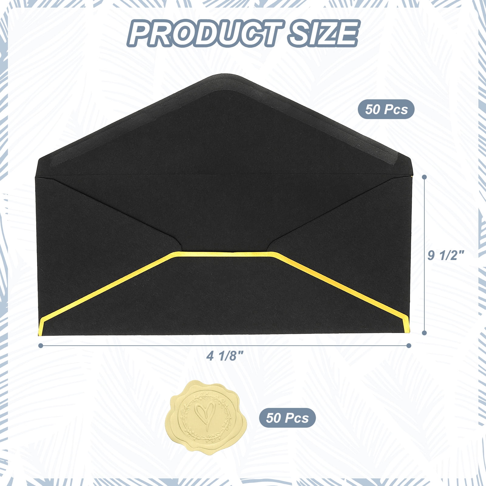 Uxcell 4 1/8 x 9 1/2 Inch Envelopes with Gold Border, 50 Pack V Flap Invitation Business Mailing Envelopes with Gold Stickers for Office Wedding Cards Gift Photos Graduation, Black