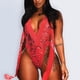 thumbnail image 2 of Gibobby Ropa de dormir para mujer con encaje Día de San Valentín Lencería mujer Sexy Body encaje Deep V Teddy(Rojo,CH), 2 of 5