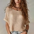 thumbnail image 2 of Crochet Cover Up Blouse Top, Short Sleeve Sweater Summer Tops Loose Hollow Out Knit Pullover Tshirts Beach Swimsuit Coverup Summer Crochet Sweater Pullover Cute Beach Vacation Clothes, 2 of 4