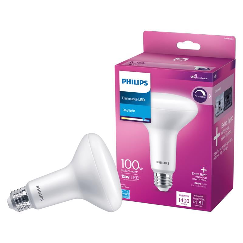 Philips 100W Equivalent Daylight BR30 Medium Dimmable LED Floodlight Light Bulb