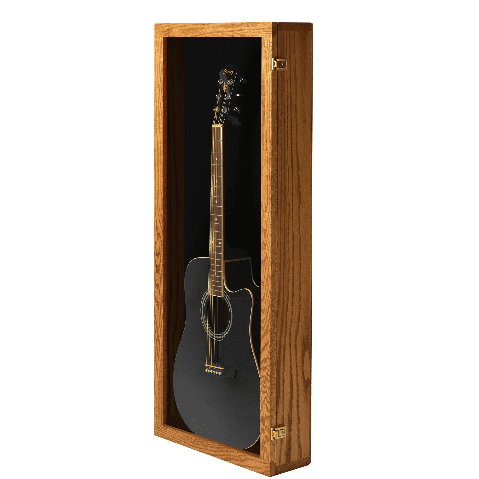 PENNZONI Acoustic Guitar Display Case, Clear Acrylic & Hardwood Cabinet, Natural Oak, No Felt