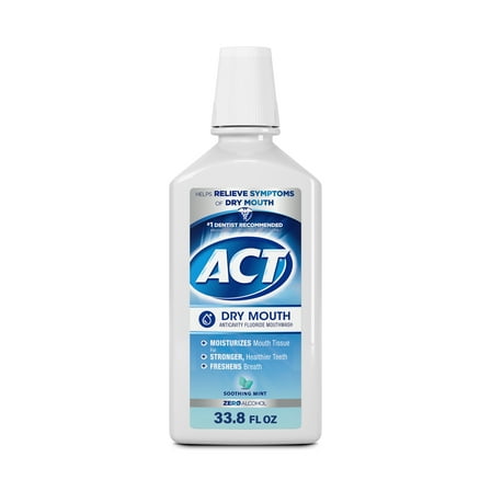 ACT Dry Mouth Anticavity Fluoride Mouthwash, Soothing Mint, 33.8 fl. oz.