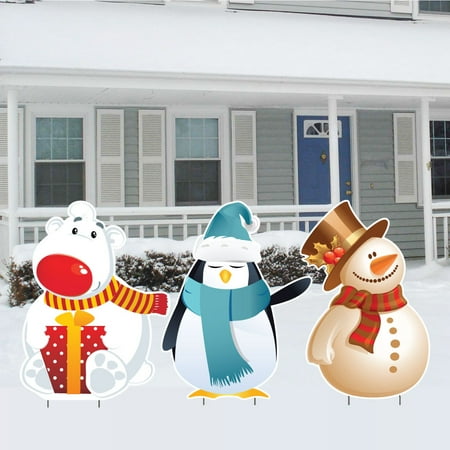Bears Touchdown Snowman - Polar Bear, Penguin and Snowman Christmas Lawn Decorations