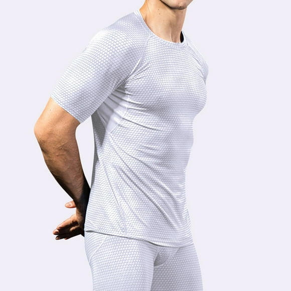 Summer Athletic Shirts for Men Compression Quick Drying Tees Short Sleeve Crew Neck Gym Shirts Activewear