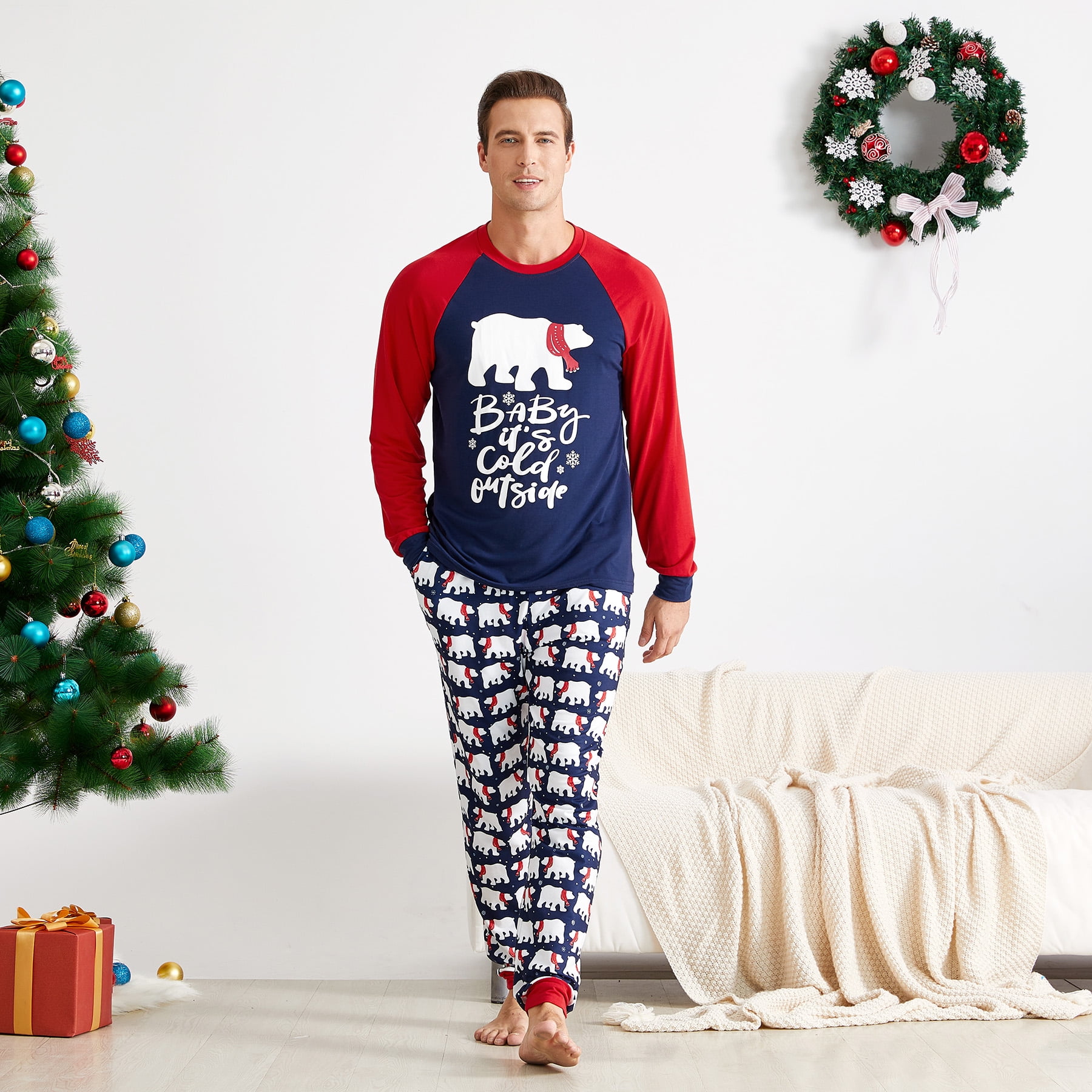 PatPat Mosaique Famille Correspondant Ours Polaire Pyjamas de Noel Ensembles Walmart