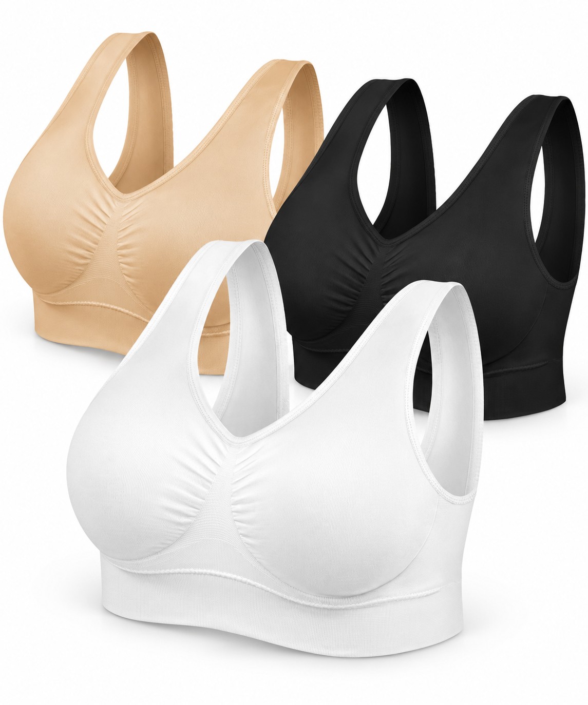 SIMIYA Women's Seamless Removable Pad Sports Bra, 3-Pack