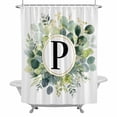 thumbnail image 2 of Letter P Shower Curtain for Bathroom Decor, Alphabet Green Eucalyptus Leaves Plant Simple Waterproof Fabric Shower Curtain, 72"x84" Set with 12 Hooks, 2 of 9