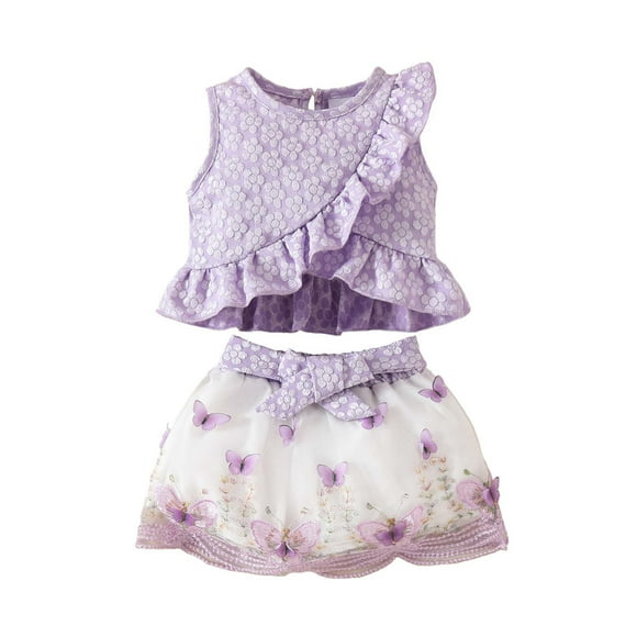 Toddler Girls Sleeveless Ruffles Floral Tops T Shirt Bowknot Skirts Outfits Spearmint Baby Shoes