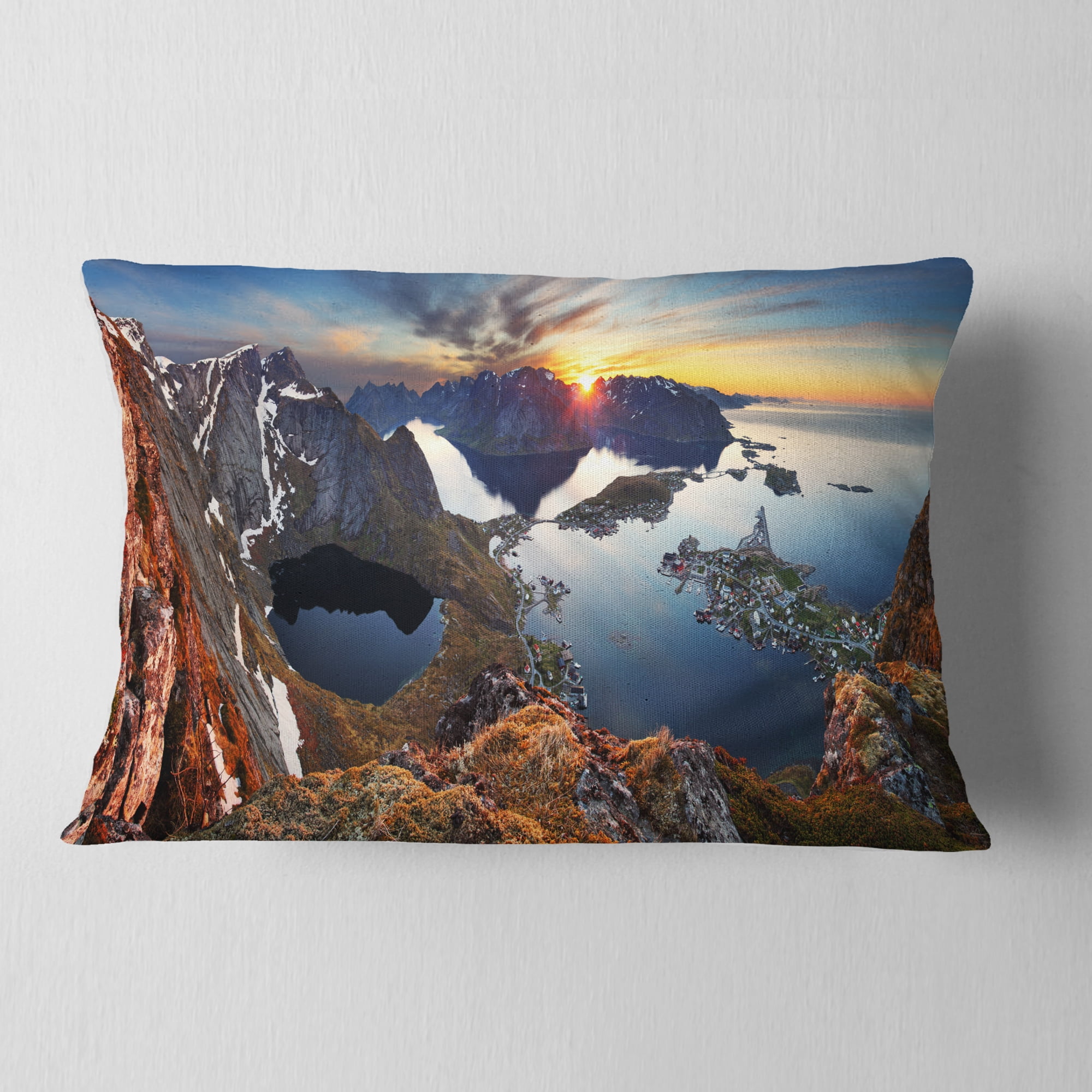Designart Sunset at Rocky Mountains Norway - Landscape Photography Throw Pillow - 12x20