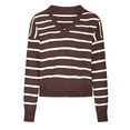 thumbnail image 5 of vigerkar Women Striped Sweater V Neck Sweaters Woman Cute Sweater Trendy Knit Long Sleeve Loose Pullover Sweaters (Brown, 3XL), 5 of 5