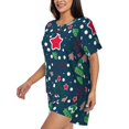 thumbnail image 5 of Lafuoo Christmas Pattern Women's Round Neck Short Sleeve Pajamas Set, Button Pajamas Elastic Band Pajamas Home Wear-3X-Large, 5 of 9
