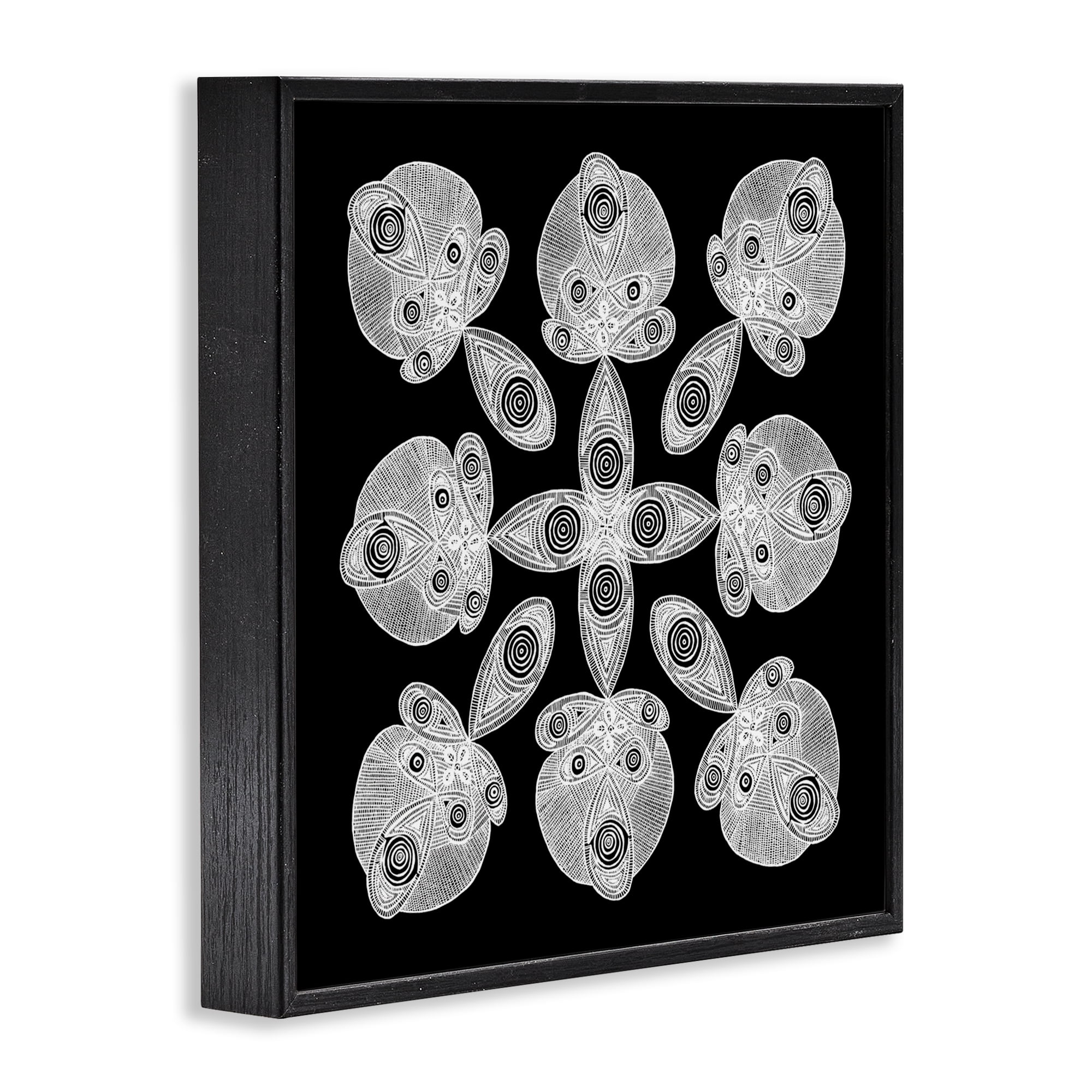 Stupell Industries Fractal Symmetry in Monochrome Black Framed Giclee Art, design by El Perkin