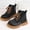 Khaki, variant on Girls Ankle Boots Lace up Chunky Lug Sole Non Slip Durable Leather Short Martin Booties for Kids Fall Winter Outdoor Hiking Wear Black 11(27)