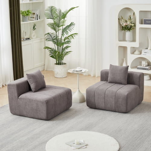 Chenille Symmetrical Modular Sectional Sofa with 2 Pillows, Curved Piano Key Seat Design, No Assembly Cloud Couch for Living Room, Bedroom, Office & Lobby