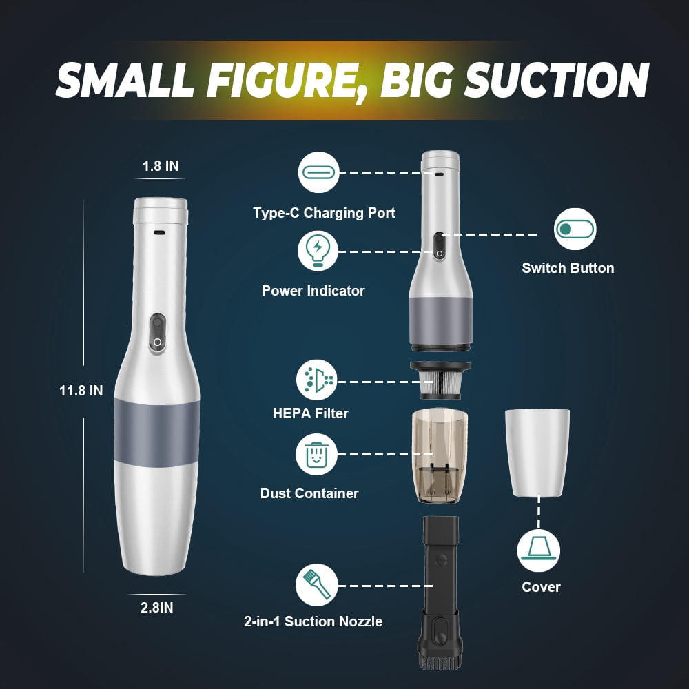 Vacuum Cleaner Cordless Car Vacuum Cleaner, car vacuum rechargeable, hepa filters 6000PA 70W Powerful Duster Dirt Suction Handheld & Portable Vehicle/Home Cleaning Tool