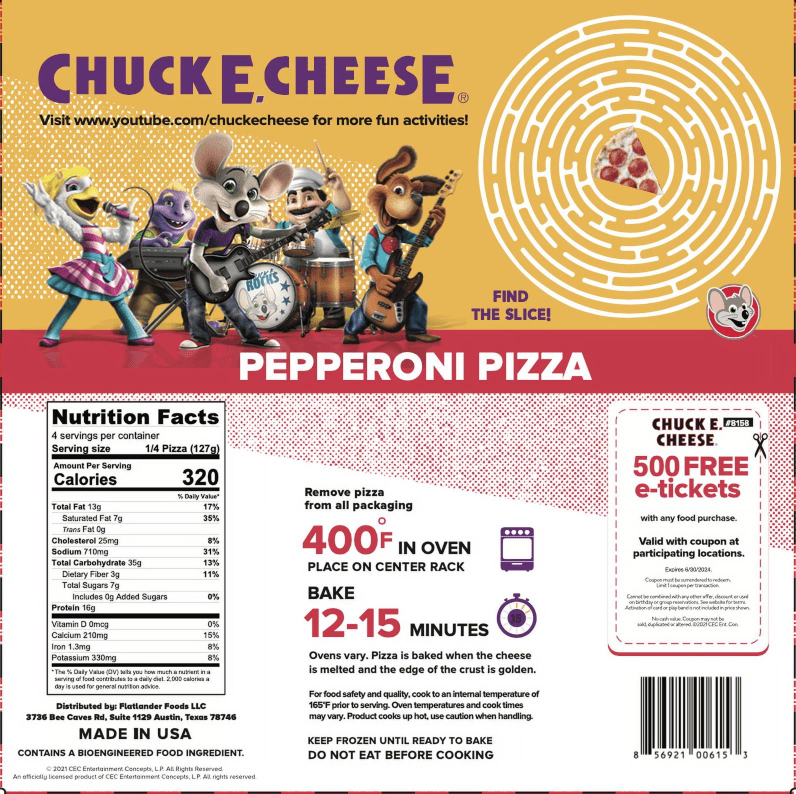 Chuck E. Cheese Frozen Pepperoni Pizza Made with Tomato Basil Garlic Sauce and 100% Real Mozzarella!