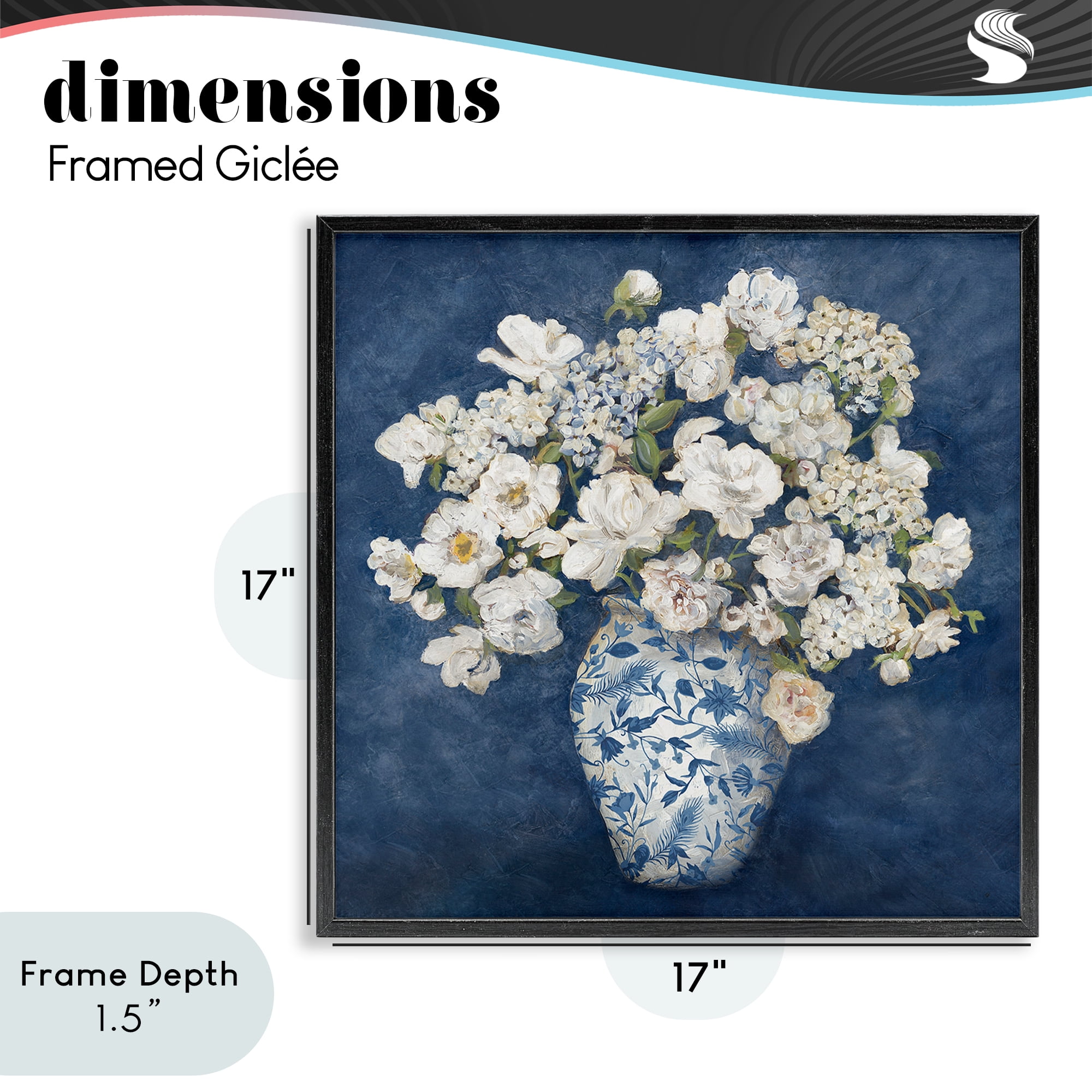 Stupell Industries Classic Blue Chinoiserie Vase Black Framed Giclee Art, design by Charlene Olson