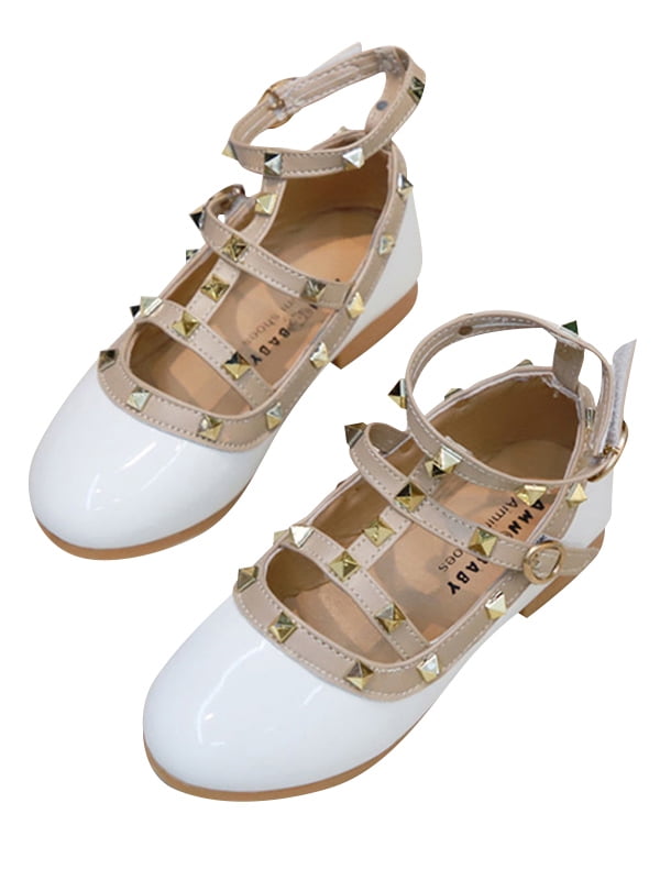 New Fashion Toddler Princess Girls Kids Sandals Rivet Buckle T-strap Flat Shoes 