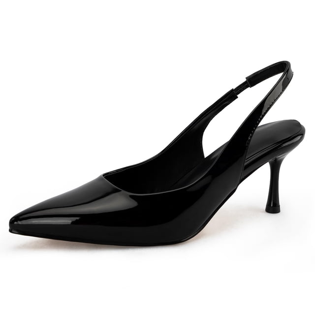 Zapatos Heelchic Metallic Pumps para mujer, negros, tacones destalonados 7.5