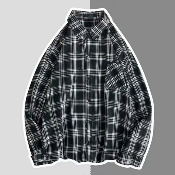 ZRGHAOYLQ Mens Flannel Shirts Plaid Long Sleeve Jackets Regular Fit Open Front Button Down Shacket Jackets Fall Lightweight Coat for Men