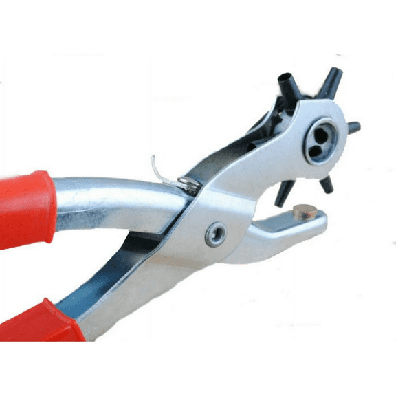 Heavy Duty Leather Hole Punch Pliers Tool with 6 Sizes Round Rotary Punch for Belts Watch Bands Straps Shoes DIY Craft Carbon Steel with Grip Handle