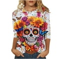 thumbnail image 3 of Xdegoge Dia De Los Muertos Shirt Women Day of The Dead Shirts Mexico Skeleton 3/4 Sleeve Tops Plus Size Mexican Skull Tequila T Shirt Vintage Holiday Party Blouses Tequila Costume Crew Neck Tshirts, 3 of 6