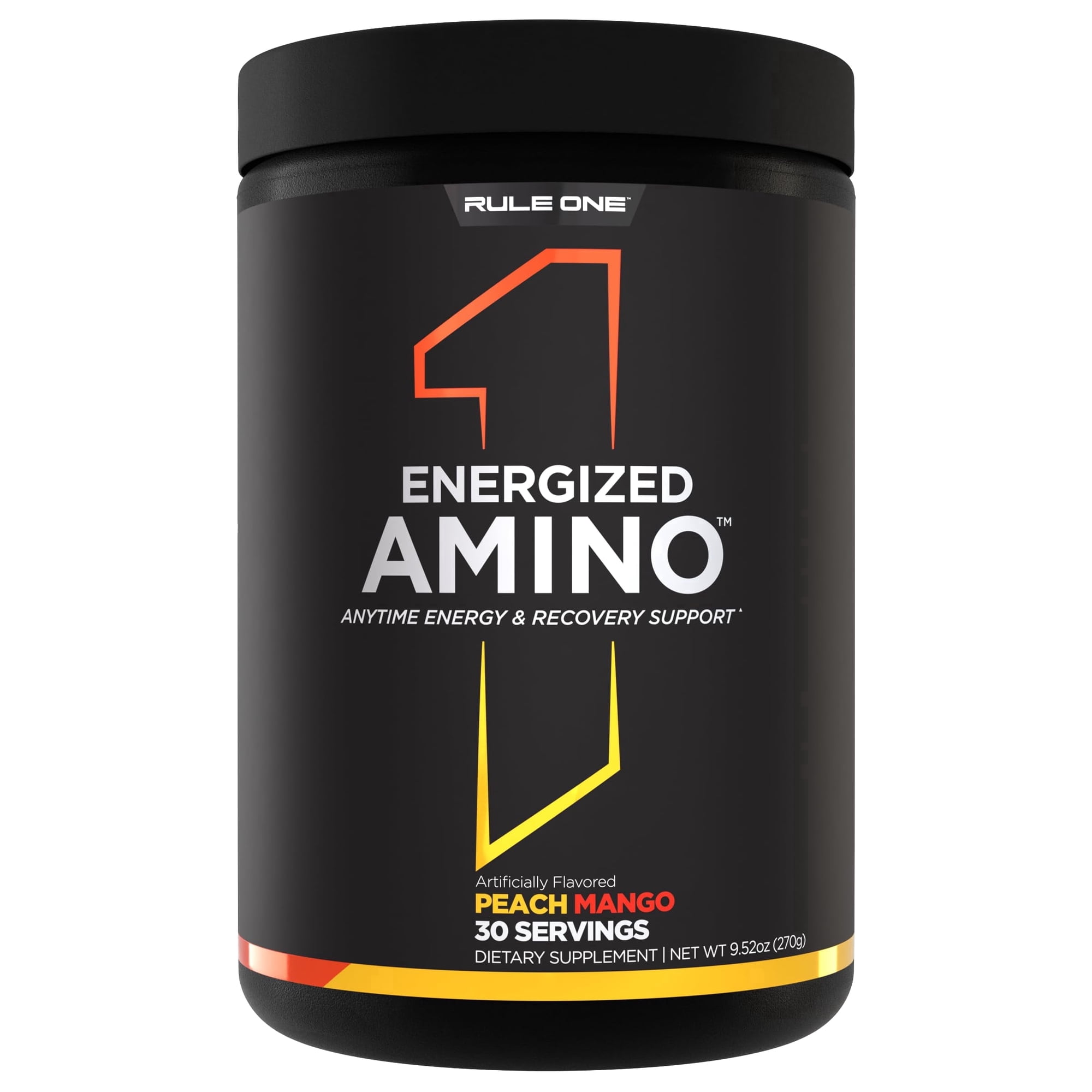 Rule 1 Proteins Energized Amino – Anytime Energy and Recovery Support with BCAAs, Glutamine, Citrulline, Beta Alanine, and Caffeine from Green Coffee & Tea Leaf Extracts (30 Servings, Peach Mango)