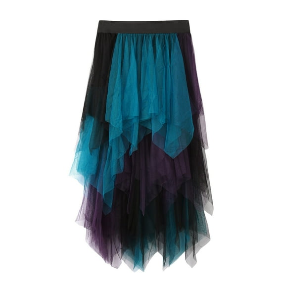 Jamsmile Women Tulle Tutu Skirts Long Petticoat Maxi Skirts Casual Elastic High Waist A Line Ruffle Swing Vacation Long Skirts