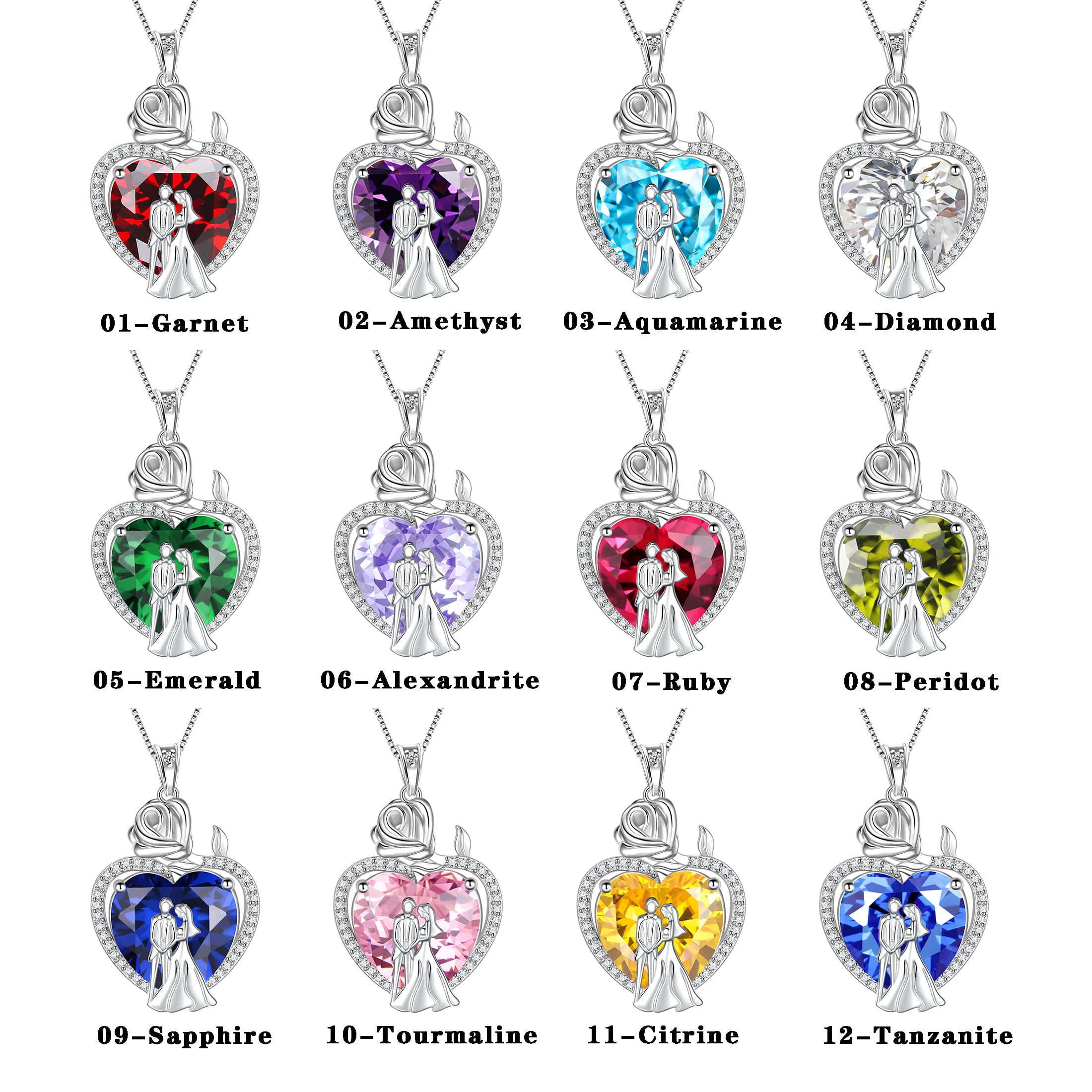 Juwaliy Couple Necklace for Women 925 Sterling Silver Heart February Birthstone Rose Flower Pendant Wedding Engagement Jewelry Valentines Day Gift for Her Wife/Girlfriend