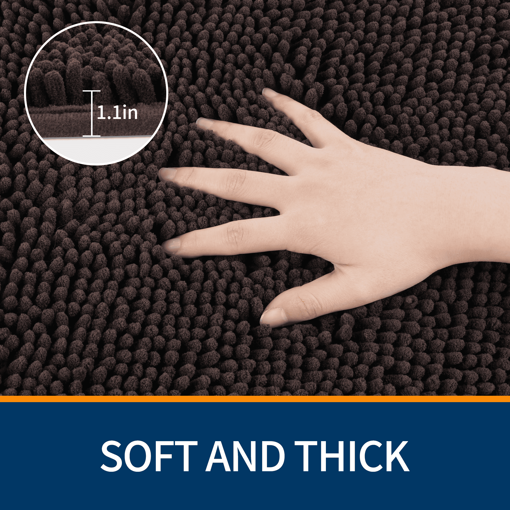 Wozola Chenille Bathroom Rug, Coffee Ultra Soft Absorbent Bath Mat, Non-Slip Machine Washable Shower Floor Rug for Bathroom, Tub & Entryway, 24"x47"