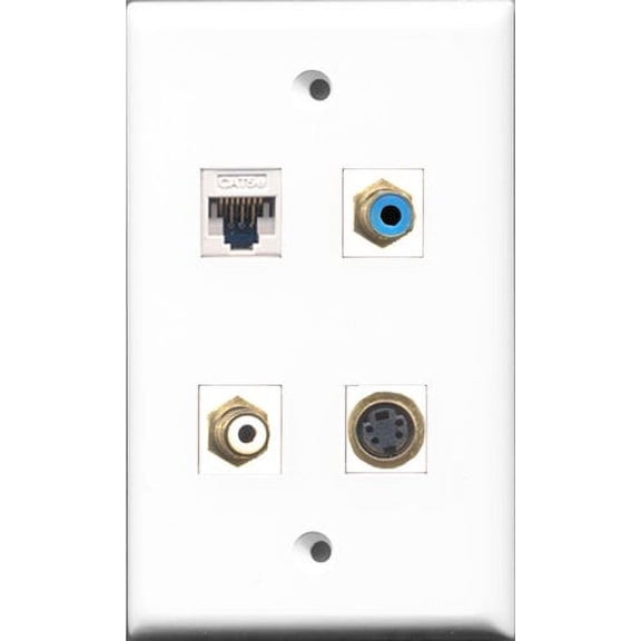 RiteAV 1 Port RCA White and 1 Port RCA Blue and 1 Port S-Video and 1 Port Cat5e Ethernet White Wall Plate