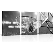 Black and White Basketball Canvas Print Wall Art Basketball Poster Framed for Sport Room Wall Decor Ready to Hang 12''''x 16''''x 3 Panels
