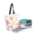 thumbnail image 2 of FORMRS Womens Canvas Tote Bag with Zipper Inner Pocket Shoulder Handbag, White Floral Orange, 2 of 7